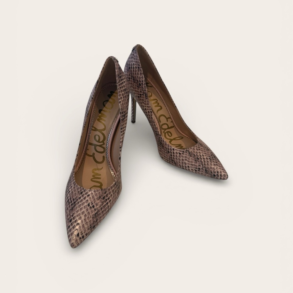 SAM EDELMAN Tan Snake Print Heels Size 8.5